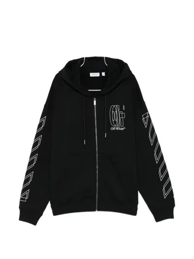 Off-white Outline Double-arrow Zip-up Hoodie In Black