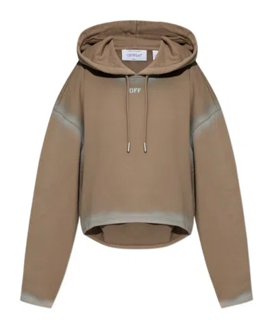 Off-white Ow Embroidered Letter Hoodie In Brown