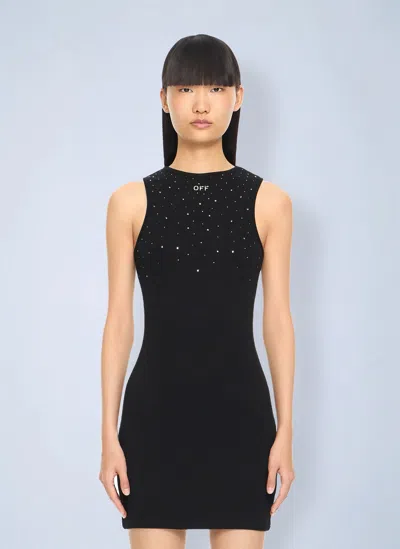 Off-white Ow X Swarovski Ribbed Rowing Dress In Black