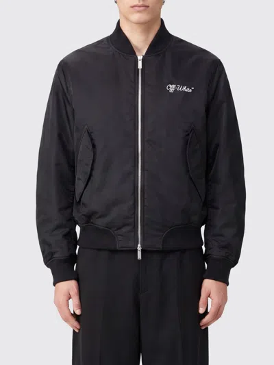 Off-white Padded Nylon Bomber Jacket With Contrasting Logo In Black