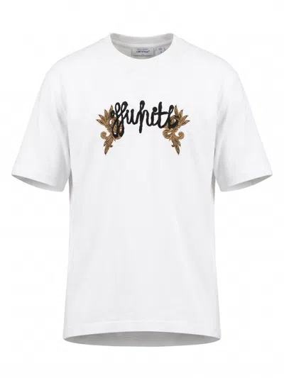 Off-white Paisley Arrow Skate Embroidered T-shirt In White