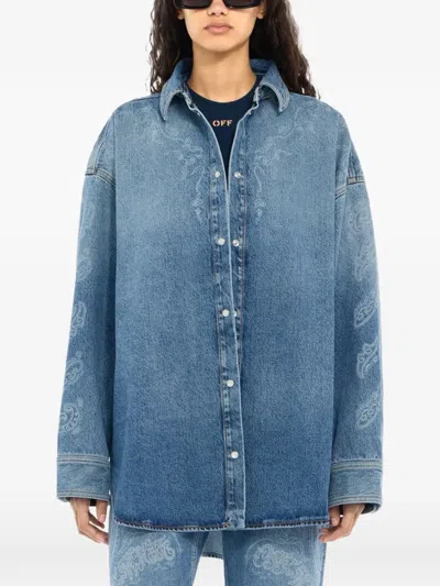 Off-white Paisley Denim Lover Shirt Jacket In Blue