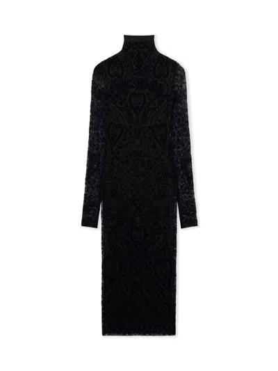 Off-white Paisley Flock Mock-neck Midi Dress In Dark Sapphire Dark Sapphire