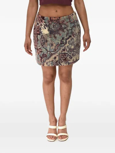 Off-white Paisley-print A-line Mini Skirt In Gray