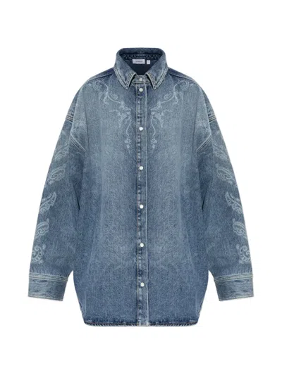 Off-white Paisley-print Denim Shirt In Blue