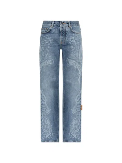 Off-white Paisley-print Jeans In Blue