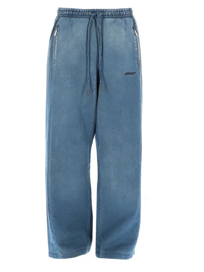Off-white Distress Diag Slouchy Cotton-blend Pants In Blue