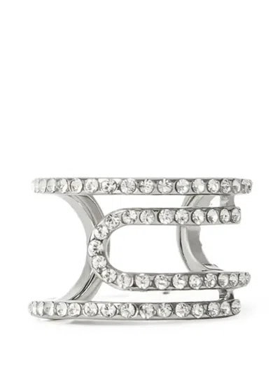 Off-white Paperclip Strass-embellished Ring In Metallic