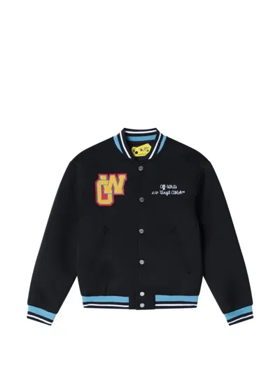 Off-white Kids' Patch Varsity Bomber Jacket In Black