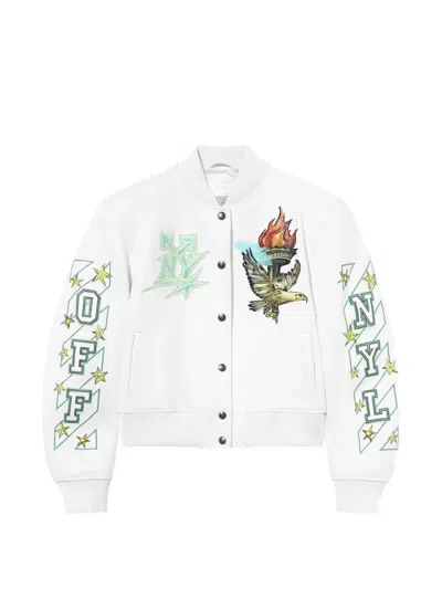 Off-white Patch-detail Leather Varsity Jacket In White