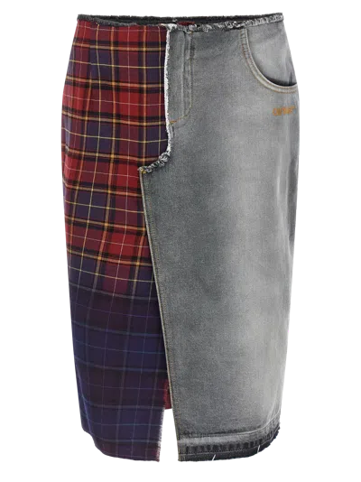 OFF-WHITE OFF-WHITE PATCHWORK DENIM AND PLAID SKIRT