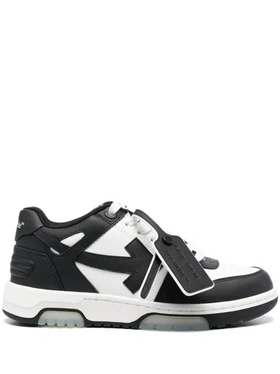 Off-white Perforated Leather Low-top Sneakers With Bold Arrow Motifs In Black
