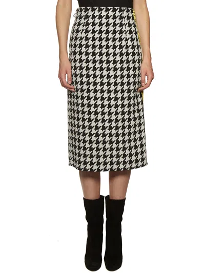 Off-white Pied De Poule Longuette Skirt In Black