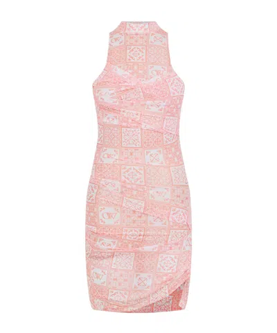 Off-white Pink And White Color-block Printed Dress