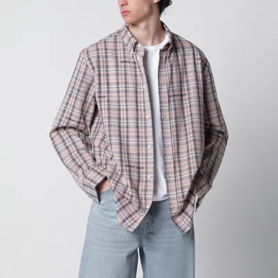 OFF-WHITE PINK CHECK-PATTERN SHIRT WITH LOGOS