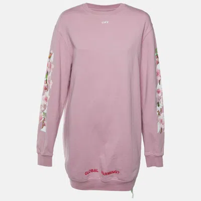 Pre-owned Off-white Pink Cherry Blossom Cotton Sweatshirt Dress S
