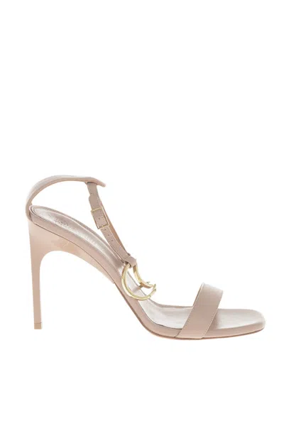 Off-white Pink Leather Ankle Strap Heels In Neutral