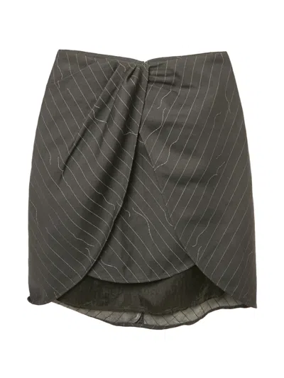 Pre-owned Off-white Pinstripe Layered Mini Skirt In Gray