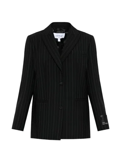 Off-white Pinstripe-pattern Blazer In Transparent