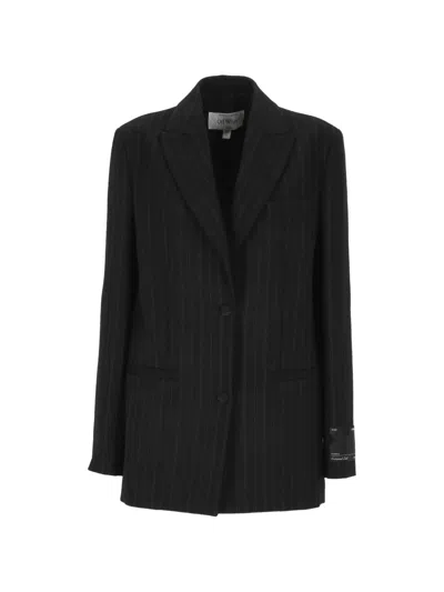 Off-white Pinstripe-pattern Single-breasted Blazer In Black