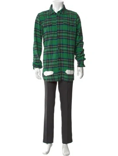 Pre-owned Off-white Plaid Print Long Sleeve Shirt In Green