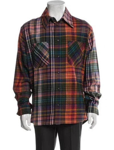 Pre-owned Off-white Plaid Print Long Sleeve Western Shirt W/ Tags In Blue