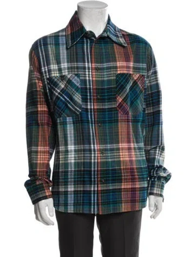 Pre-owned Off-white Plaid Print Long Sleeve Western Shirt W/ Tags In Blue