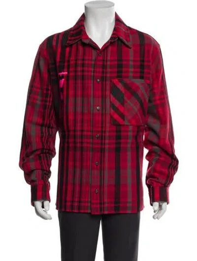 Pre-owned Off-white Plaid Print Peacoat In Red
