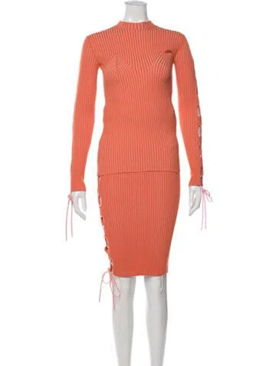 Pre-owned Off-white Pleated Accents Skirt Set In Orange