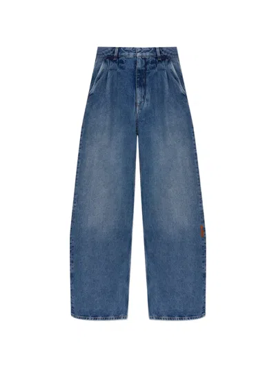 Off-white Pleated Wide-leg Jeans In Blue