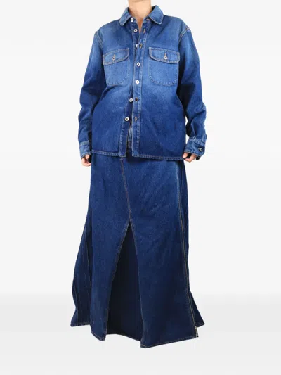 Pre-owned Off-white Pleated-back Maxi Dress In Blue