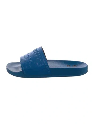 Pre-owned Off-white Pool Leather Slides In Blue