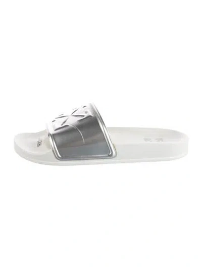 Pre-owned Off-white Pool Patent Leather Slides In Silver/white