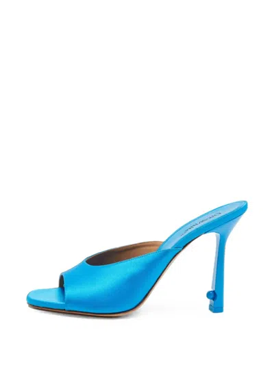 Pre-owned Off-white Pop Pearl Satin Sandals In Blue