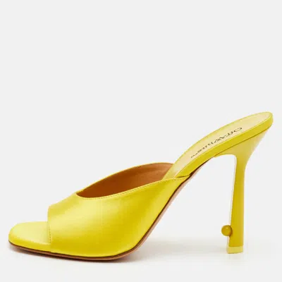 Pre-owned Off-white Pop Pearl Size 41 Yellow Satin Mules