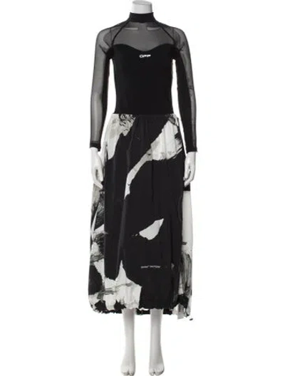 Pre-owned Off-white Printed Long Dress In Black
