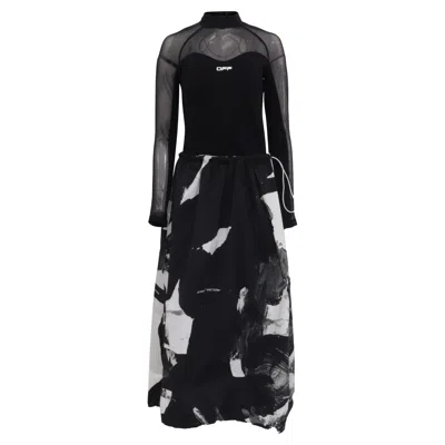 Pre-owned Off-white Printed Mock Neck Maxi Dress In Black Polyamide