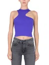 Off-white Purple Solid Mock Collar Top In Purple