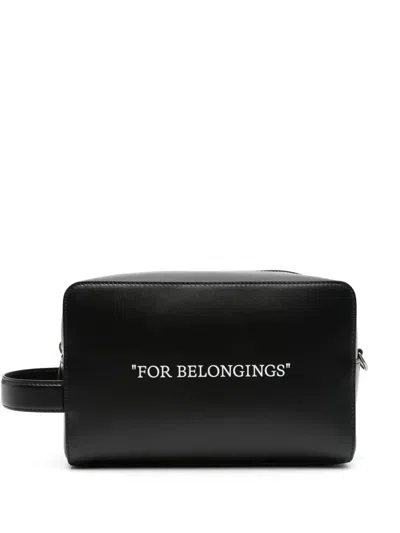 Off-white Quote Toiletrand Mini Pouch Handbag In Black