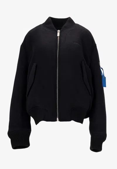 Off-white Quote Zip-up Bomber Jacket In Black