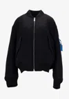 Off-white Ribbed Bomber Jacket Featuring Side Pockets In Black