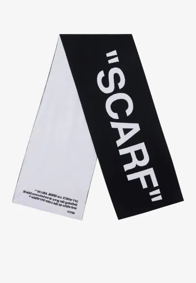 Off-white Quotes Knitted Wool Scarf In Black