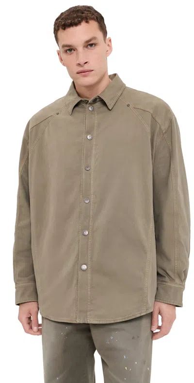Off-white Racing Staff Sport Overshirt Dusty Olive In Brown