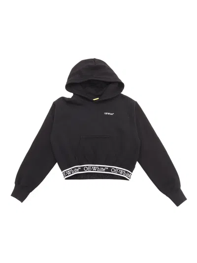 Off-white Off White Bookish Logoband Hoodie Crop Black Whi
