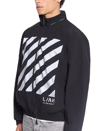 Off-white Reflective Diagonal Graphic Logo Windbreaker Jacket In Black