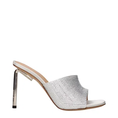 Off-white Rhinestone-embellished Satin Mule In Silver