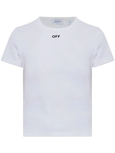 Off-white Embroidered-logo Ribbed T-shirt In White