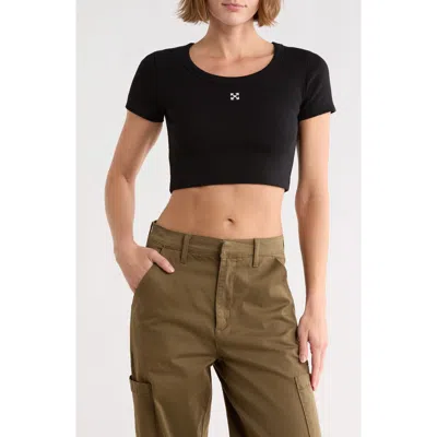 Off-white Ribbed Crop T-shirt In Black