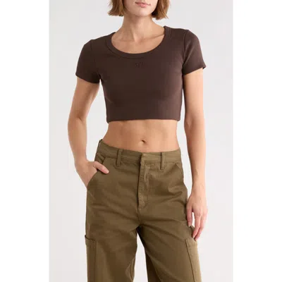 Off-white Ribbed Crop T-shirt In Brown