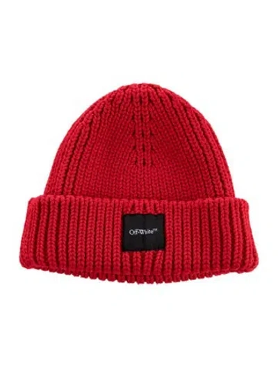 Pre-owned Off-white Ribbed Knit Cuff Beanie In Red